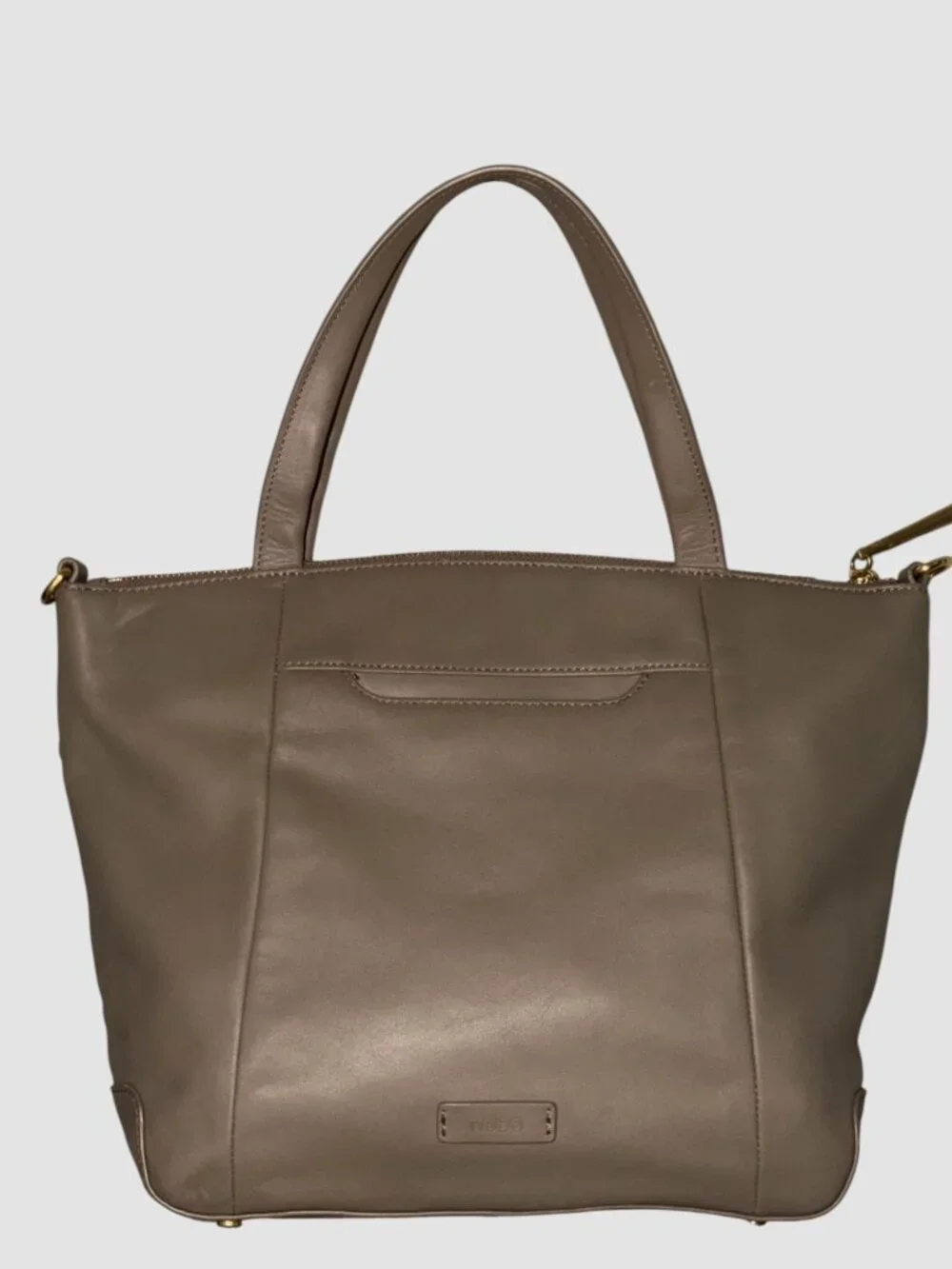 HOBO Double Zip Satchel Taupe Matte Leather Brass Shoulder Bag Detachable Strap